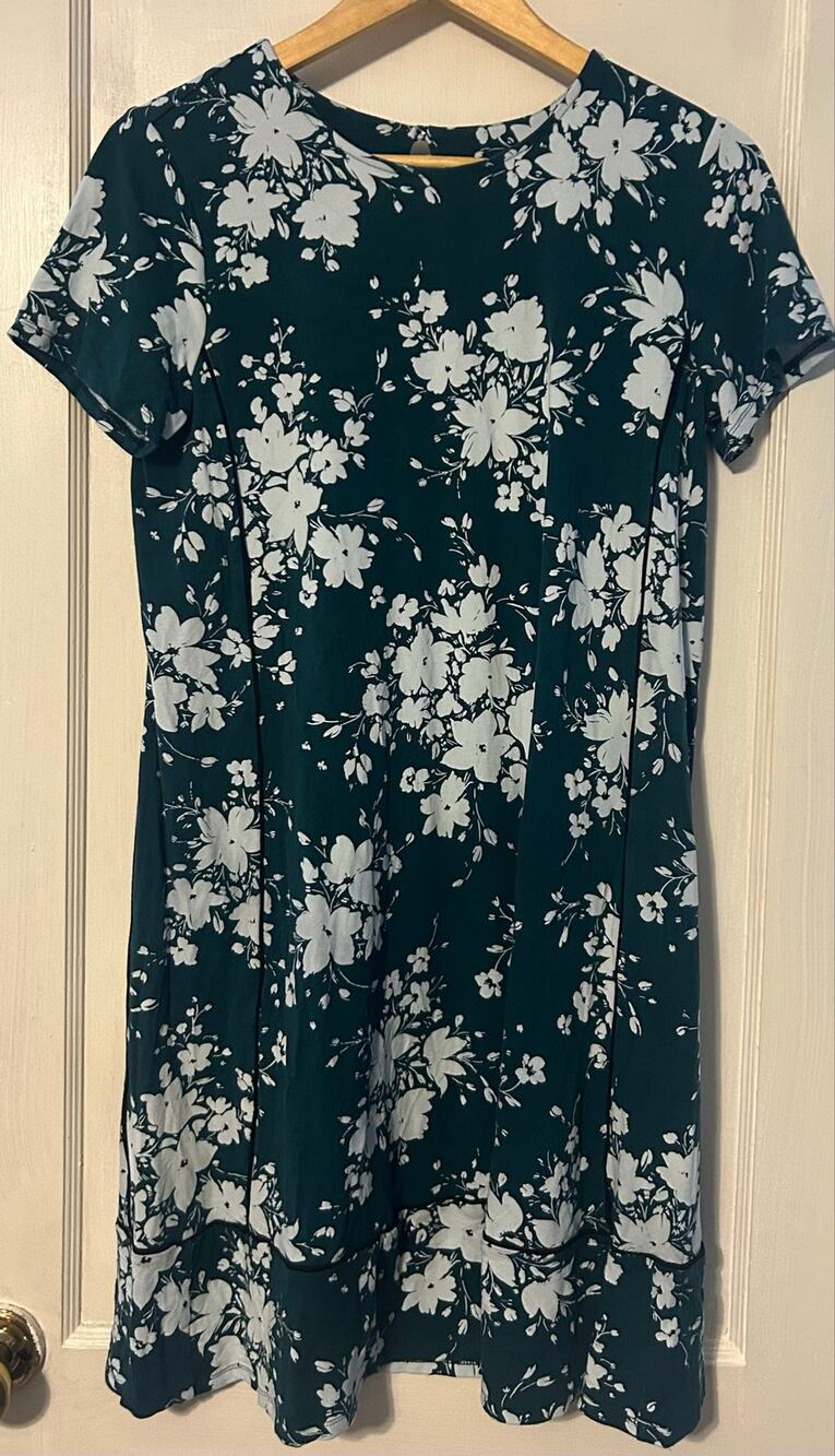 J. Jill Womens Sz S Boat Neck Floral Print Shift Dress Short Sleeve Green Boho